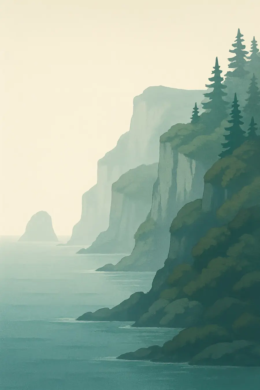 Illustrated landscape plate: Fundy Cliffs, North America