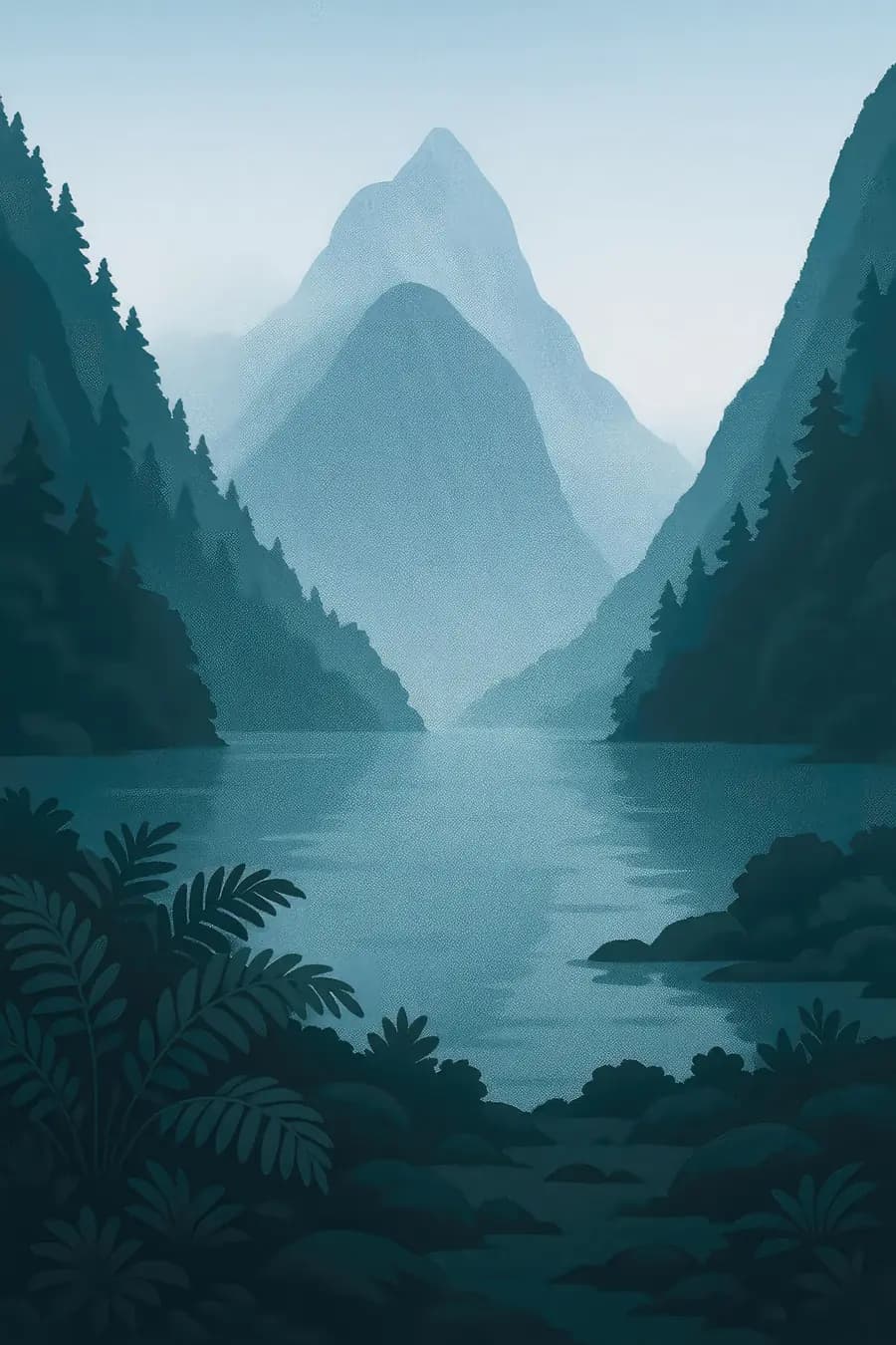 Illustrated landscape plate: Fiordland, Oceania