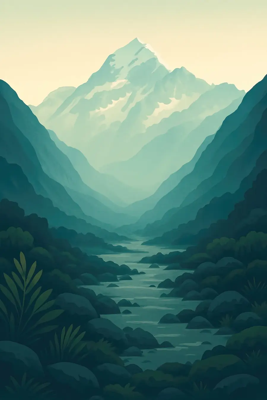 Illustrated landscape plate: Mount Cook, Oceania