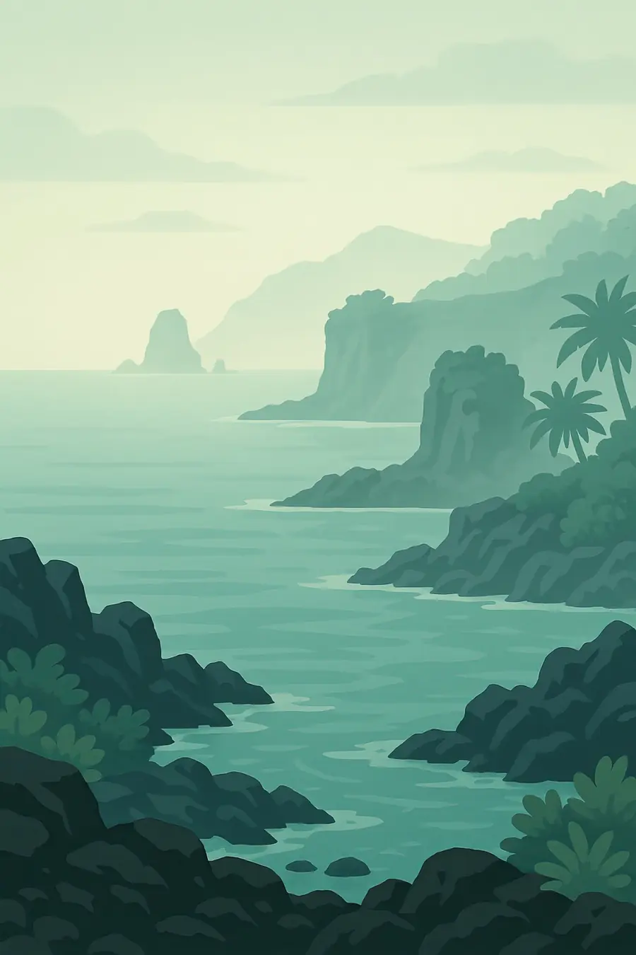 Illustrated landscape plate: Jeju Island Lava, Asia
