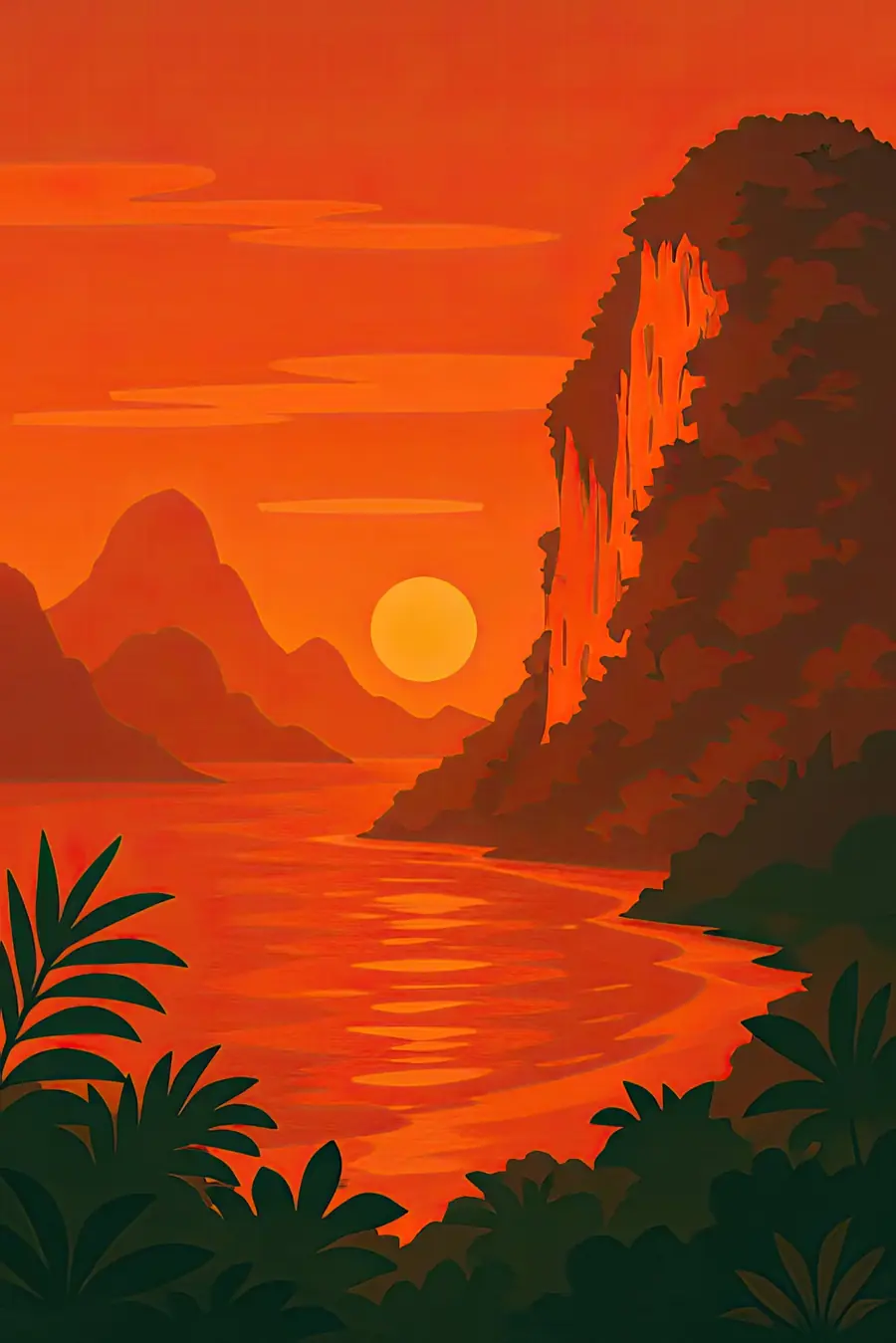 Illustrated landscape plate: Red Beach, Asia