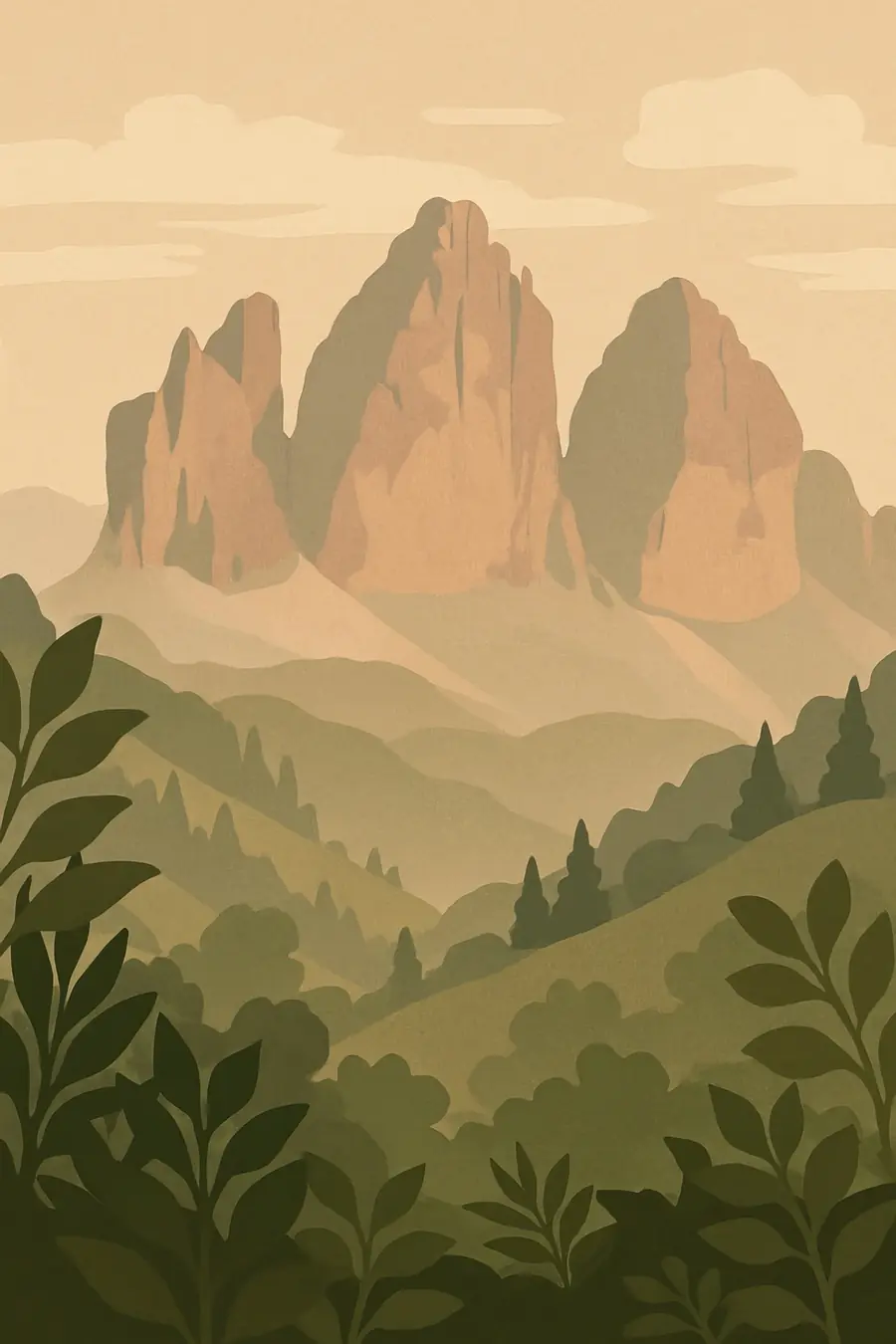 Illustrated landscape plate: Dolomites, Europe