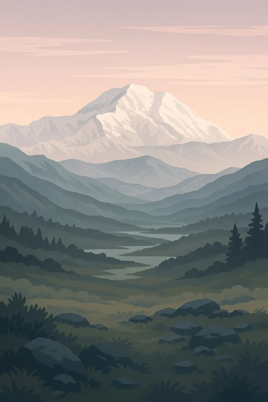 Illustrated landscape plate: Denali, North America