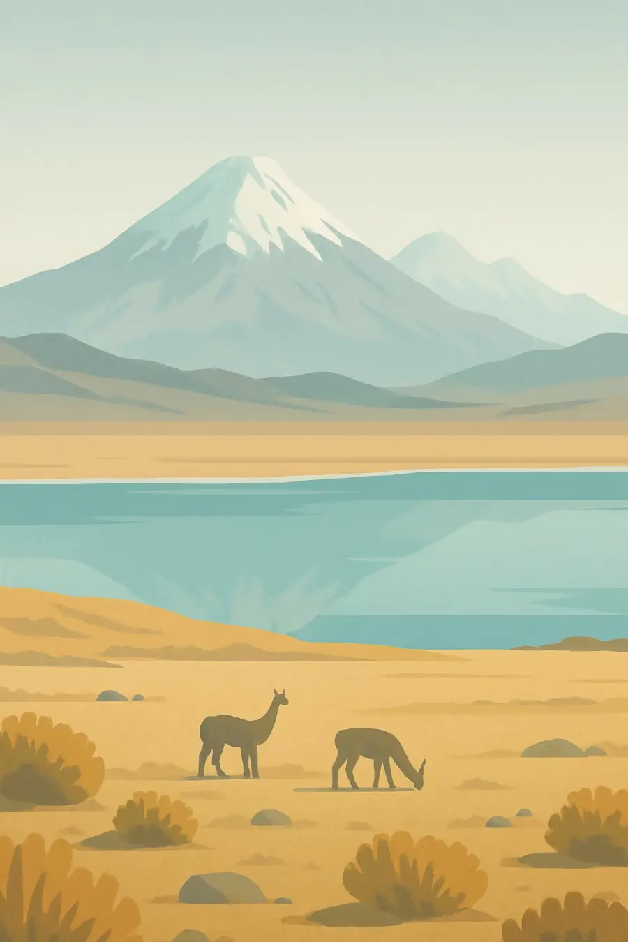 Illustrated landscape plate: Altiplano, South America