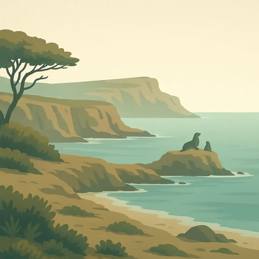Illustrated landscape plate: Península Valdés, South America
