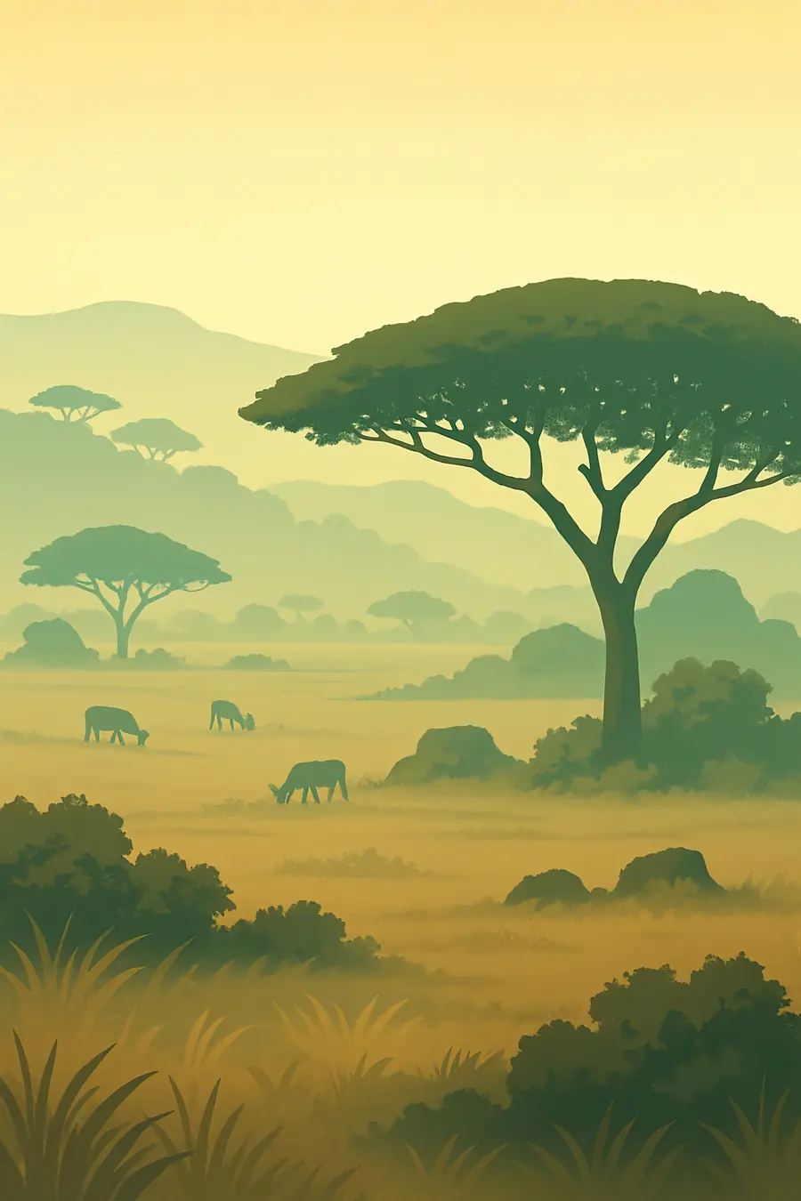 Illustrated landscape plate: Serengeti, Africa