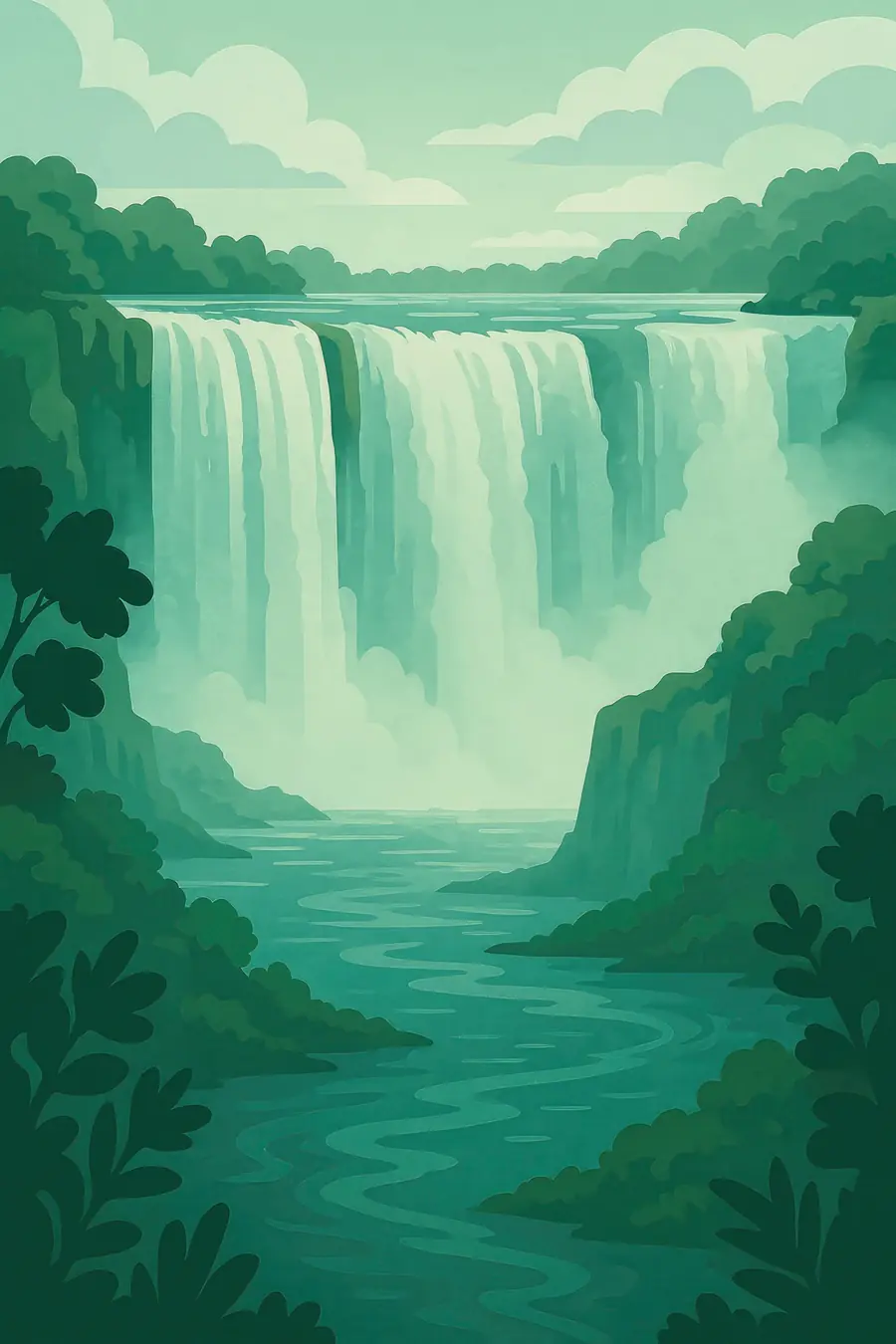 Illustrated landscape plate: Victoria Falls, Africa