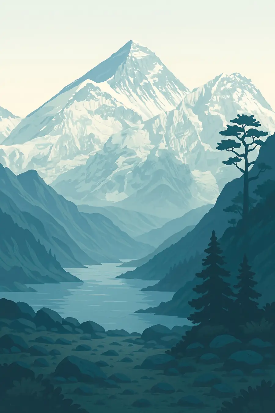 Illustrated landscape plate: Everest Base, Asia