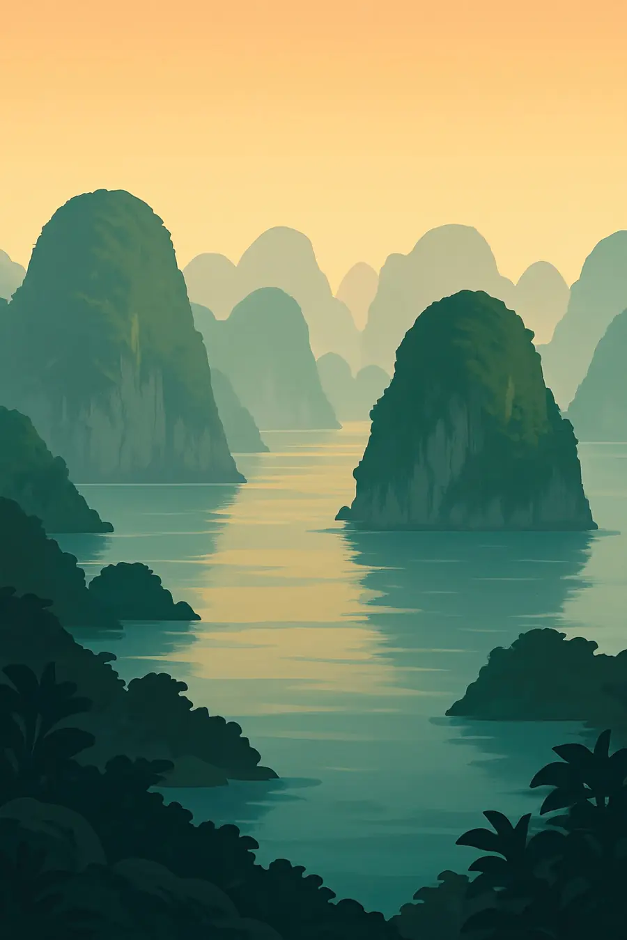 Illustrated landscape plate: Ha Long Bay, Asia