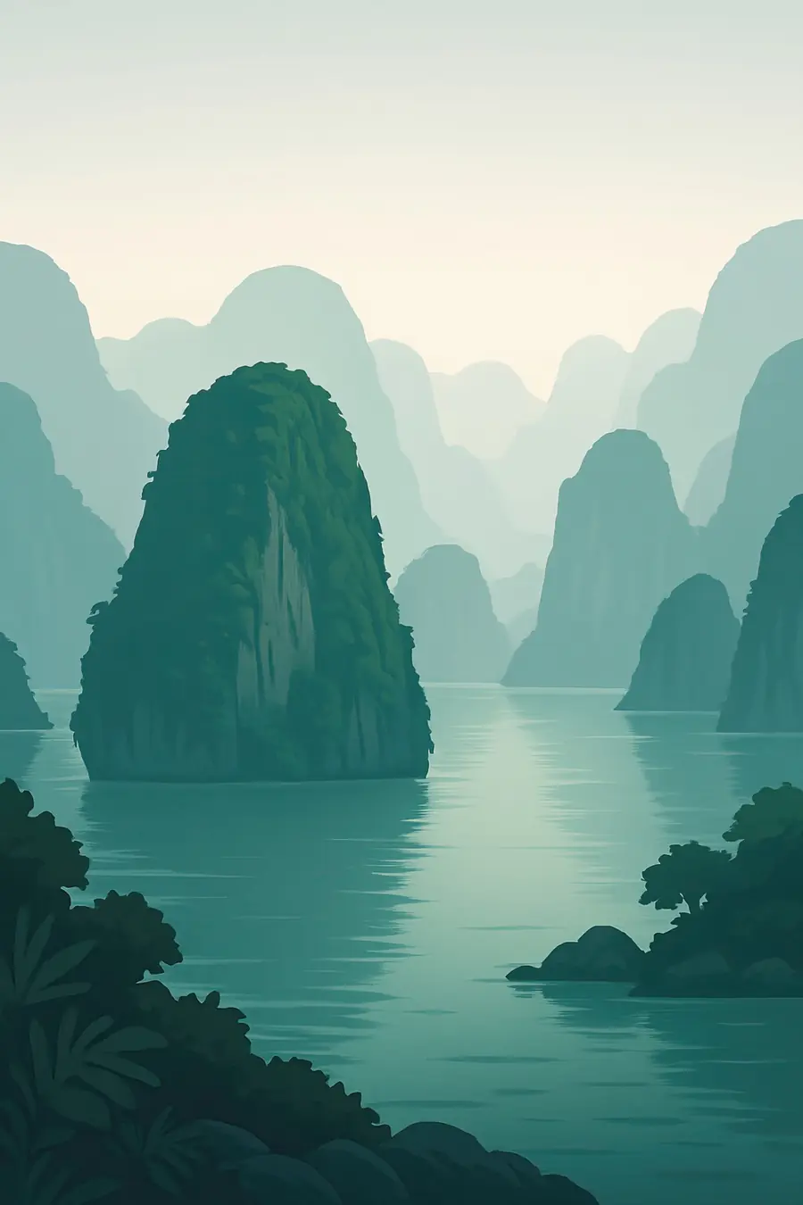 Illustrated landscape plate: Ha Long Bay, Asia