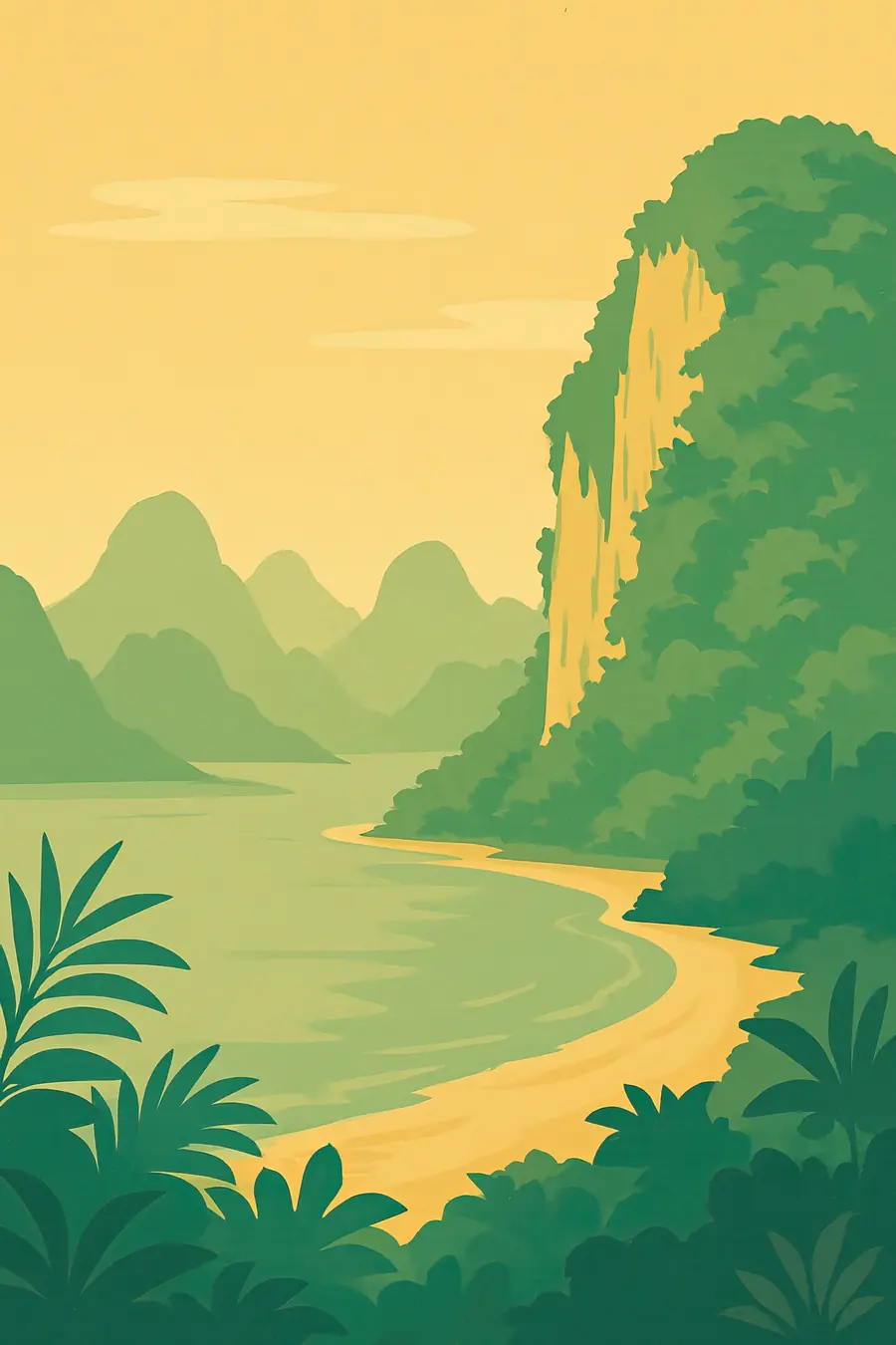 Illustrated landscape plate: Phang Nga, Asia