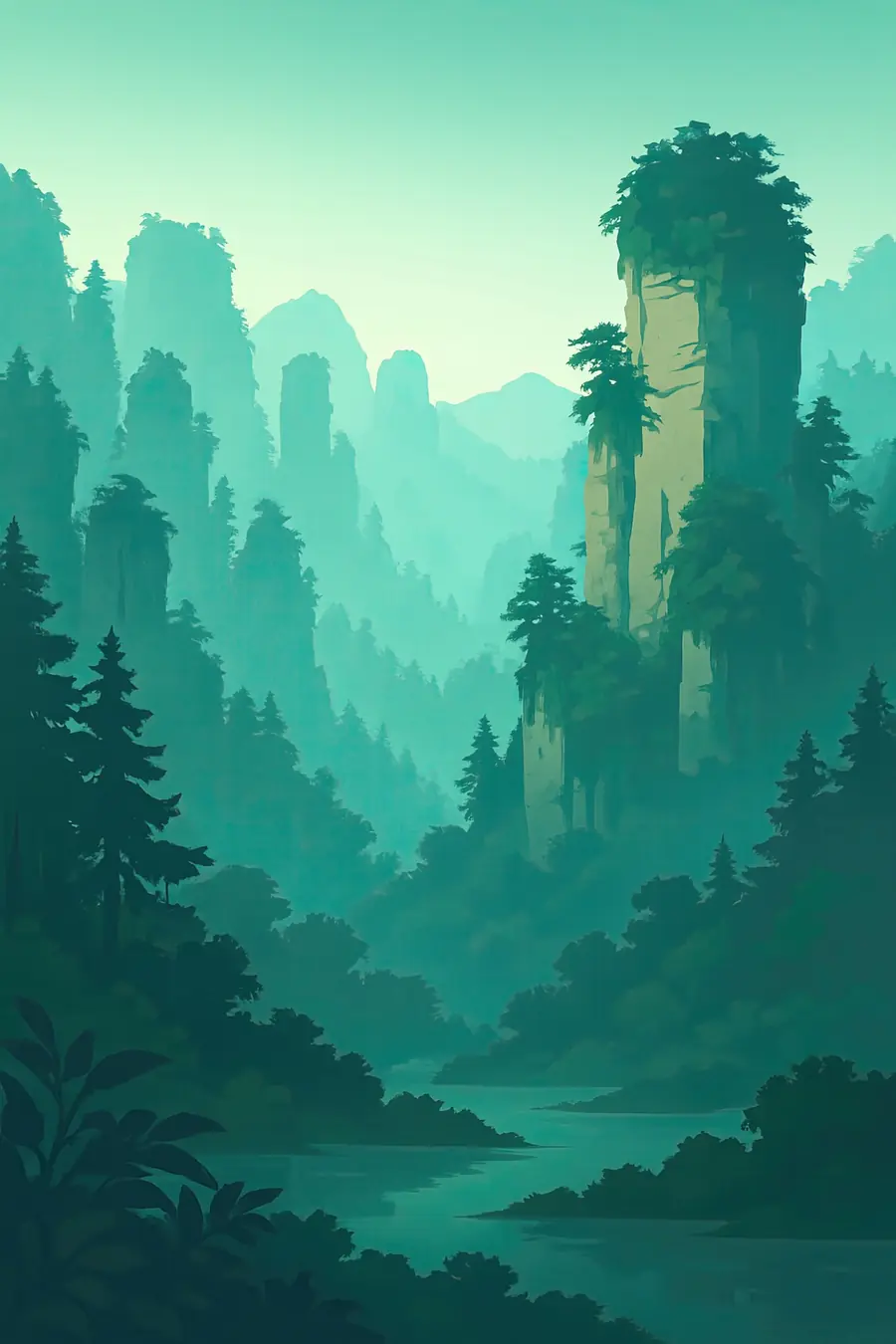 Illustrated landscape plate: Zhangjiajie, Asia