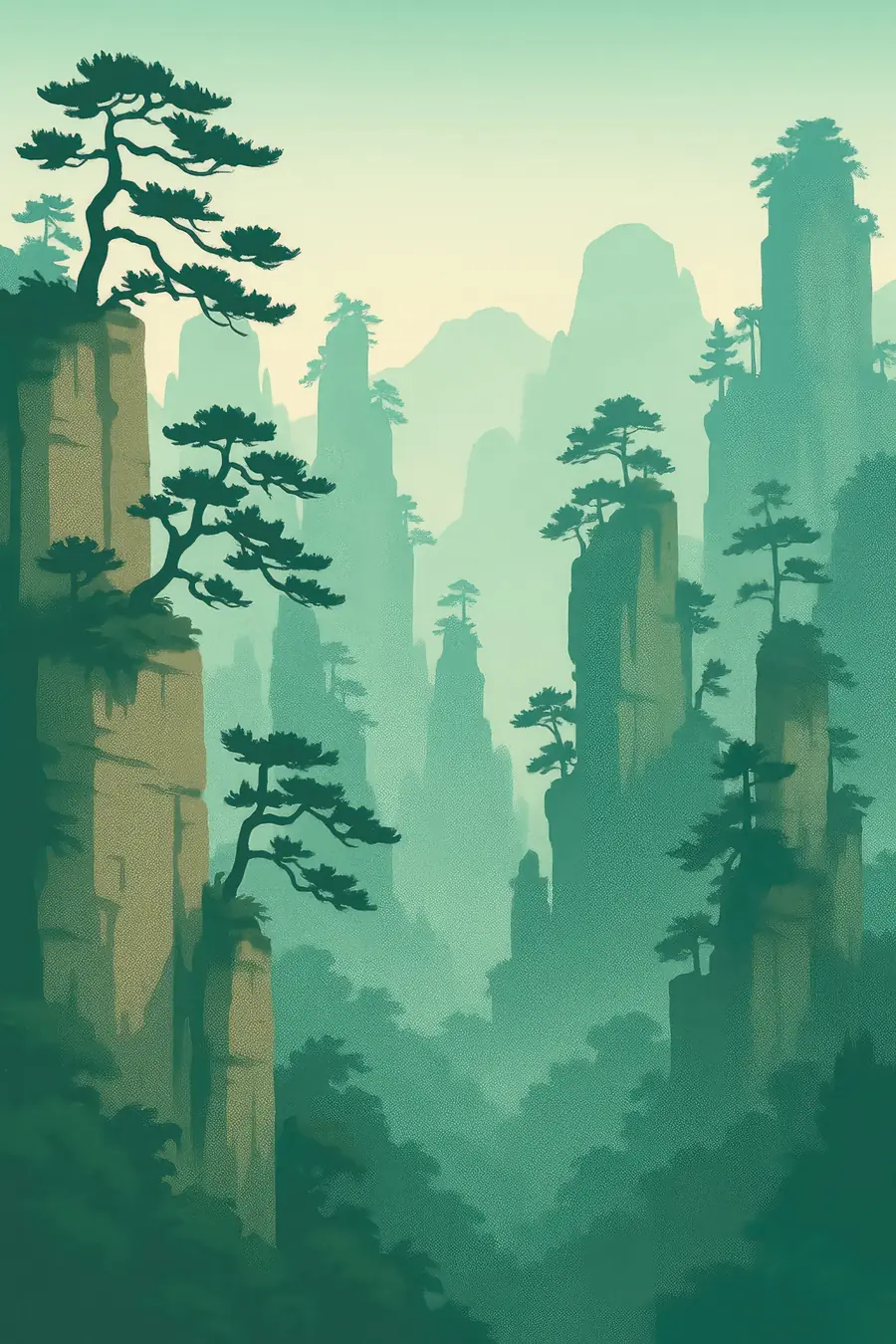 Illustrated landscape plate: Zhangjiajie, Asia