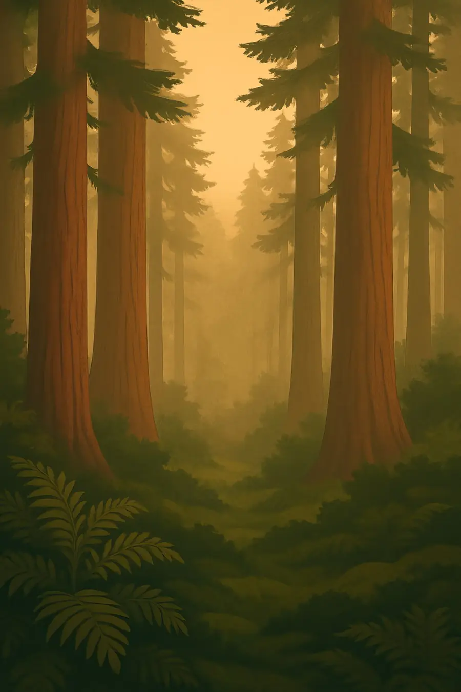 Illustrated landscape plate: Redwood, North America