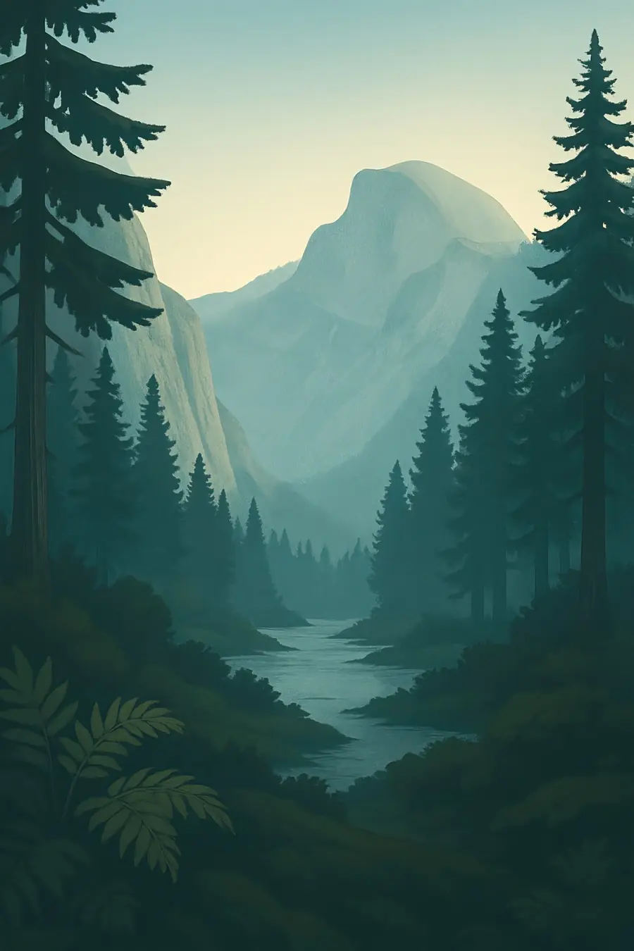 Illustrated landscape plate: Yosemite, North America