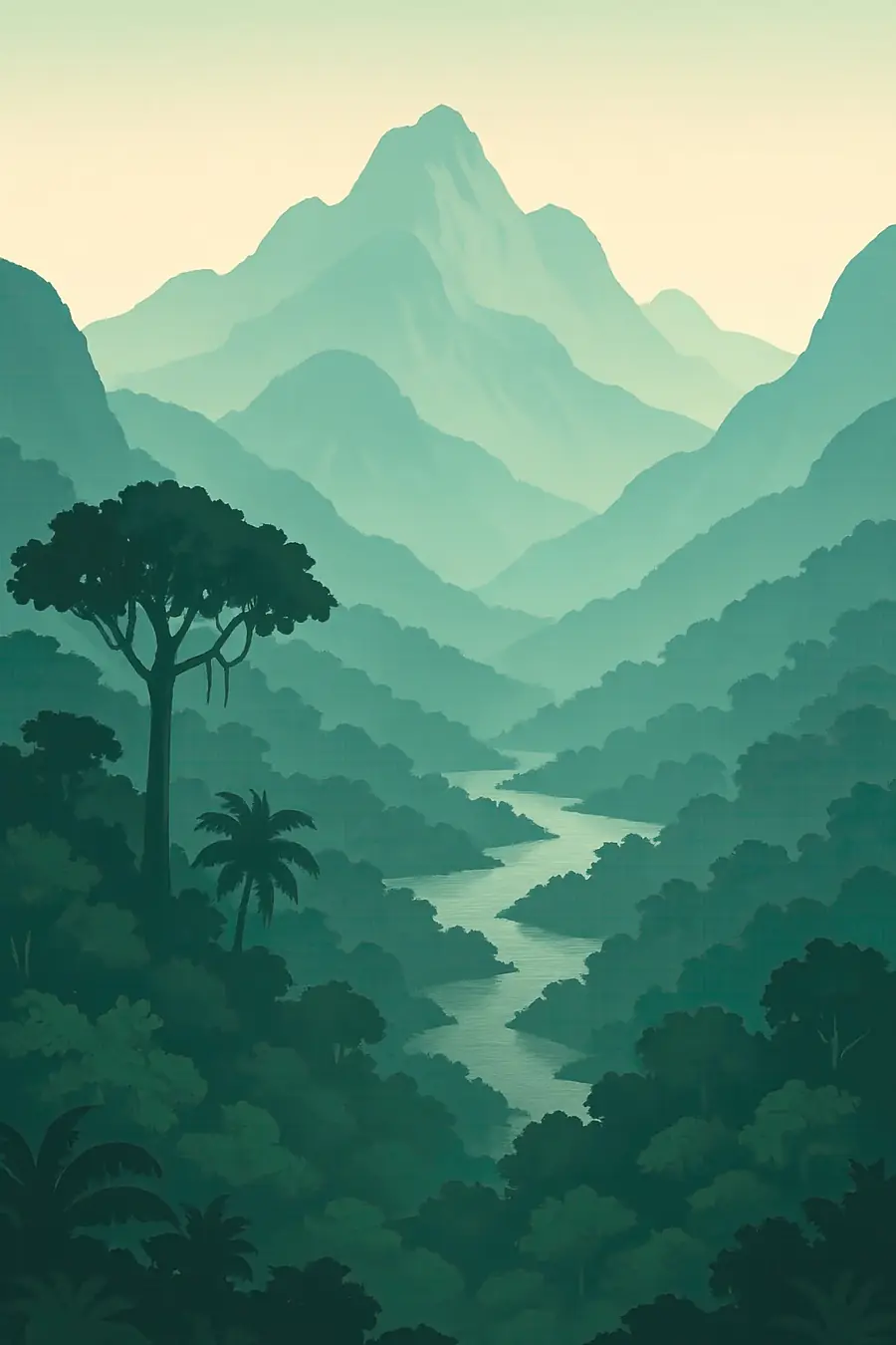 Illustrated landscape plate: Amazonas, South America