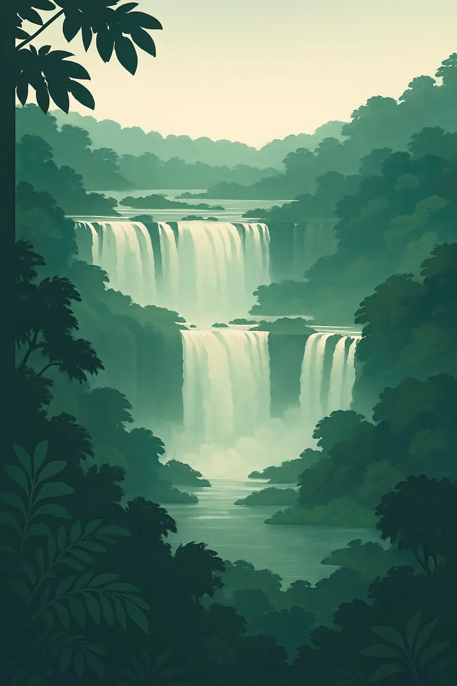 Illustrated landscape plate: Iguazú Falls, South America