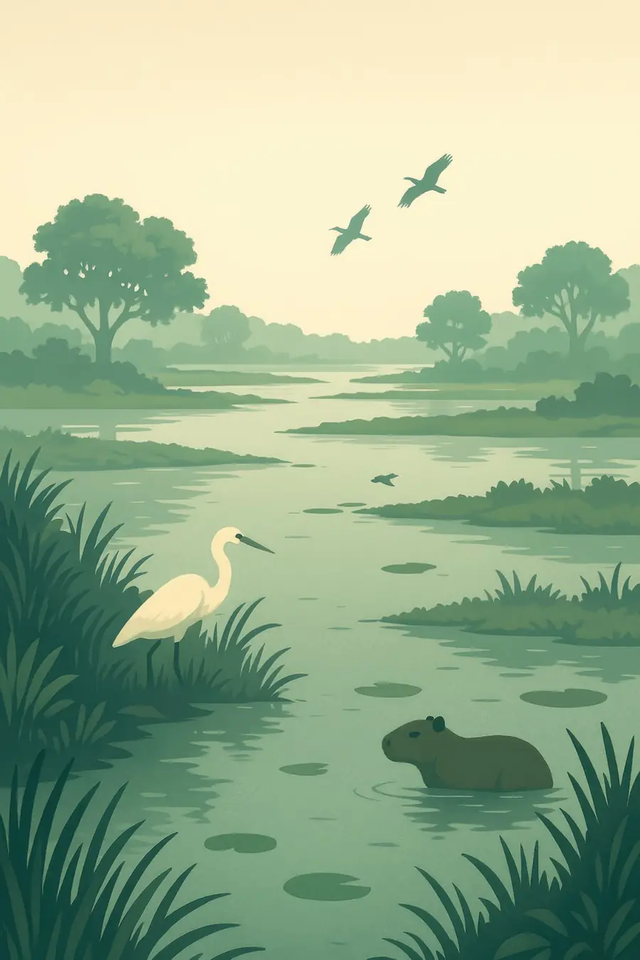 Illustrated landscape plate: Pantanal, South America