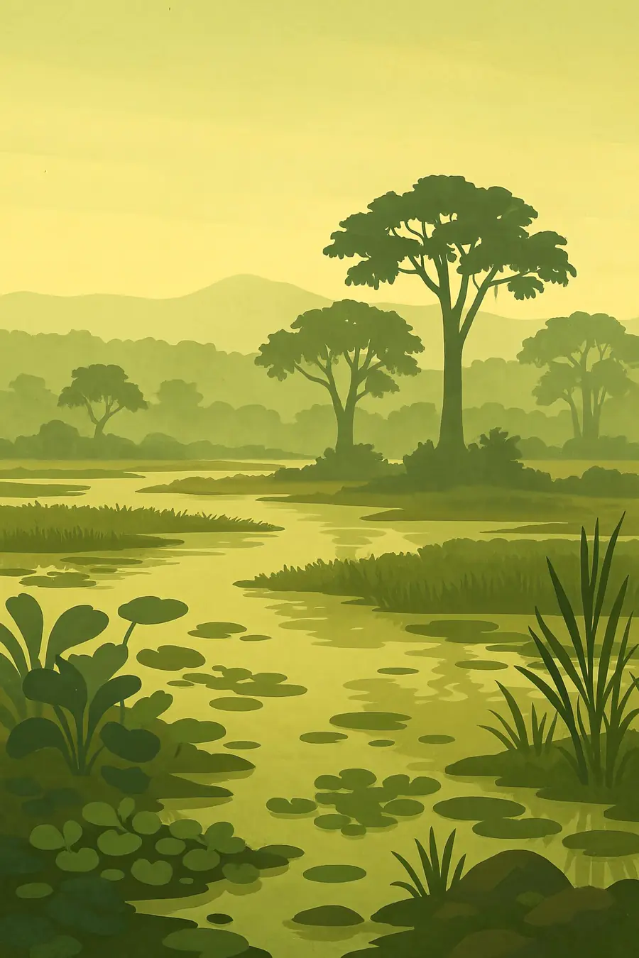 Illustrated landscape plate: Pantanal, South America