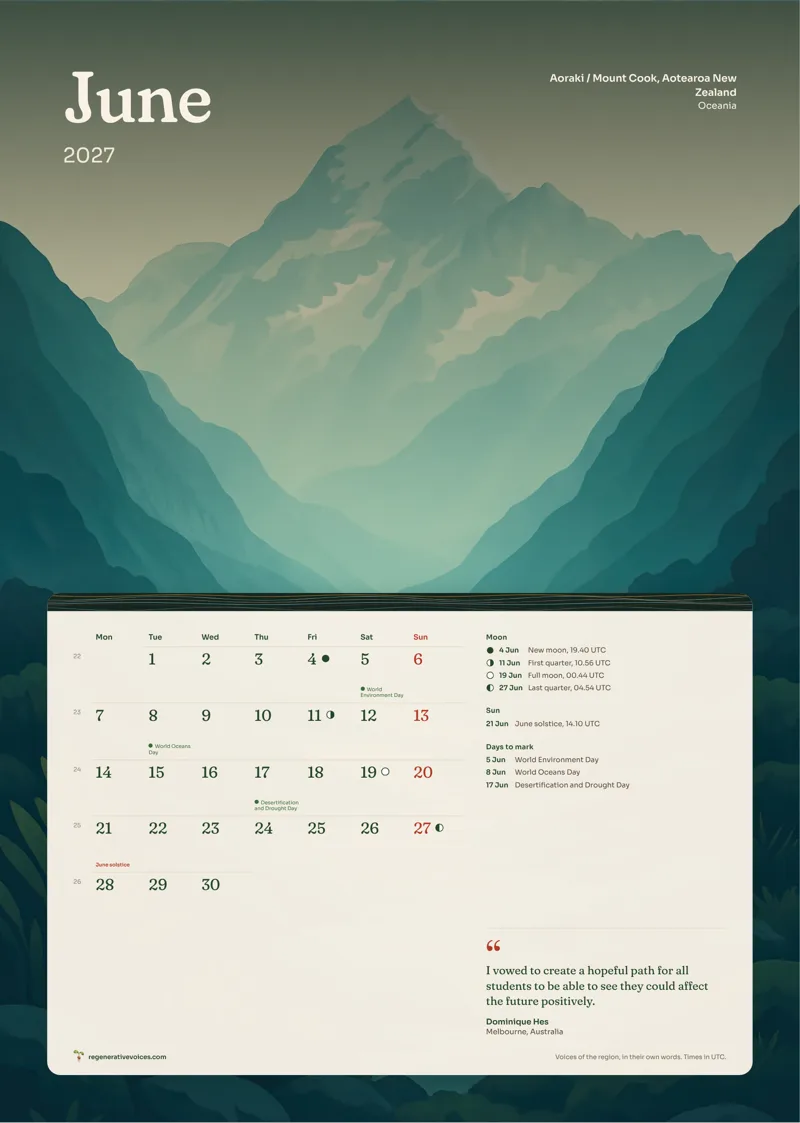 June in the 2027 Oceania calendar